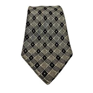 Men's Gotham Geometric Pattern Necktie Black and Beige 50"